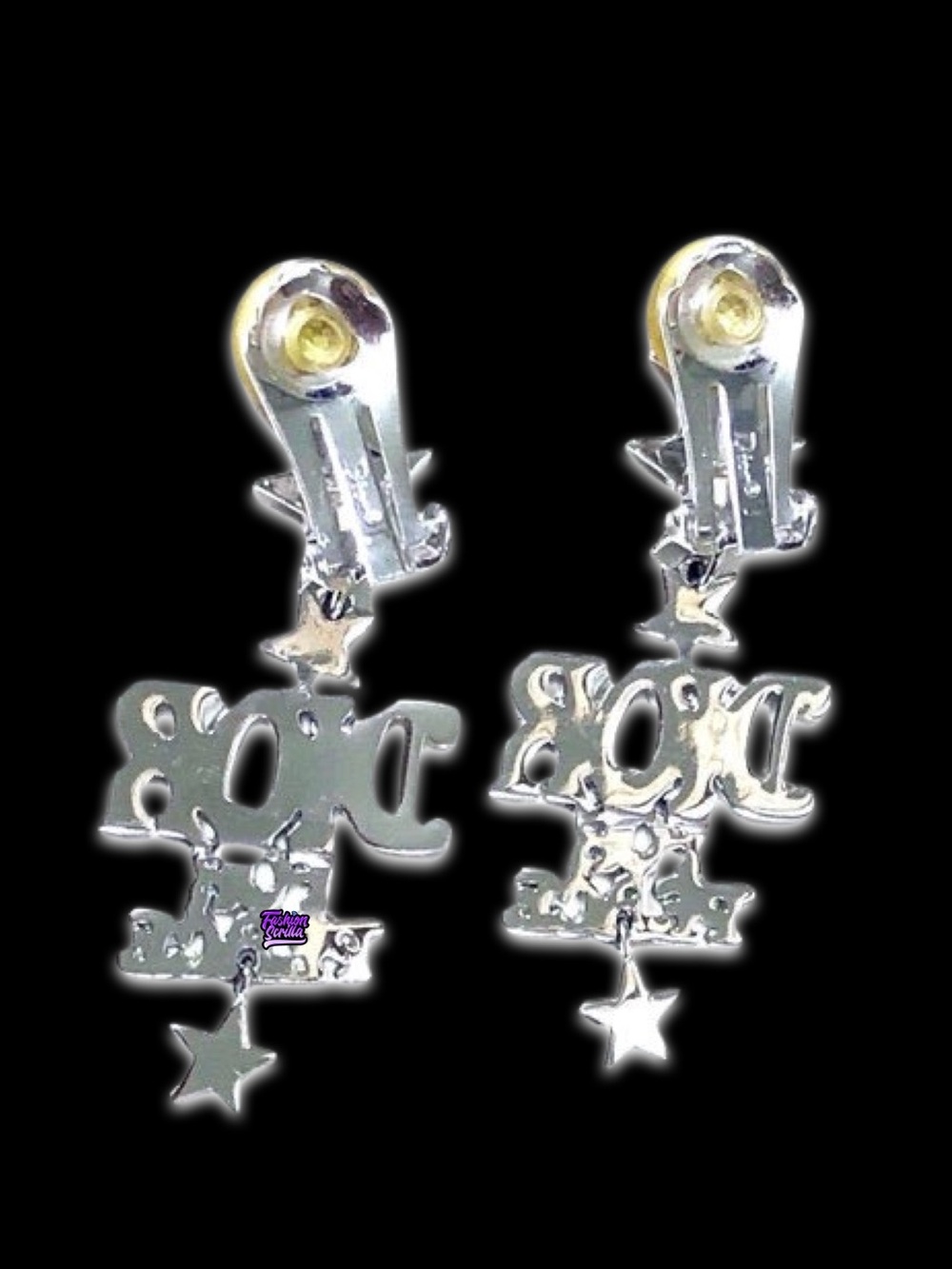 Vintage Christian Dior 70’s Silver Diamanté Crystal Dior For Peace Logo Earrings - Picture 5 of 17